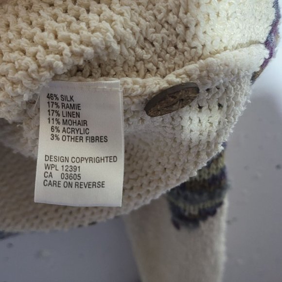 Northern Isles Floral Leaf Button Down Silk Linen Mohair Cardigan Sweater Small - Picture 5 of 11